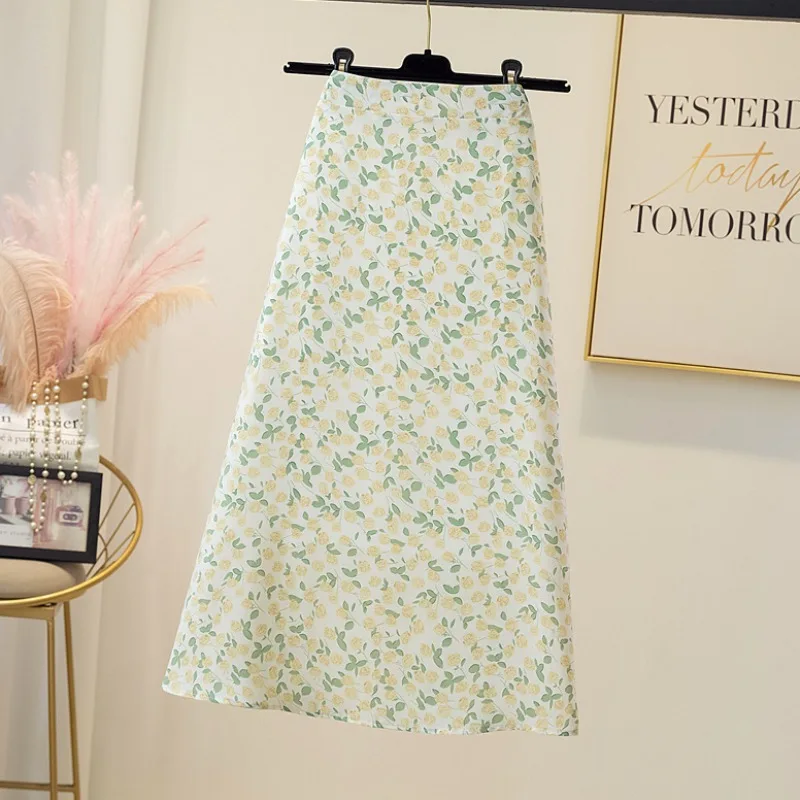 Spódnice damskie Kwiatowa spódnica damska z wysokim stanem Szyfonowa spódnica midi Stylowa odzież Trend 2025 Streetwear Jakość Sprzedaż Koreańska moda V