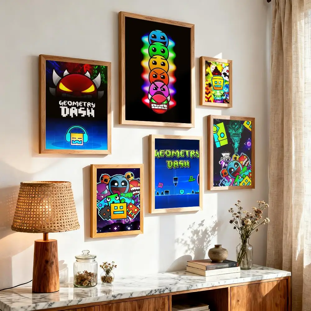 Video Game G-Geometry Dash Painting Calligraphy Aesthetic Canvas Wall Poster Modern Room Bedroom Cafe Wall Artwork