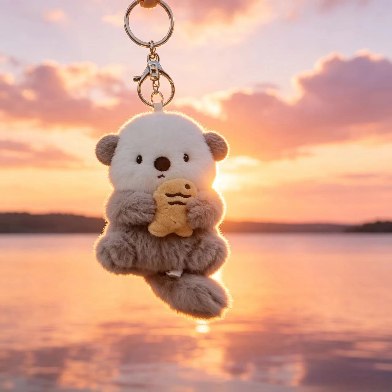 Cute Sea Otter Plush Keychain Fluffy Animal Bag Pendant view 3