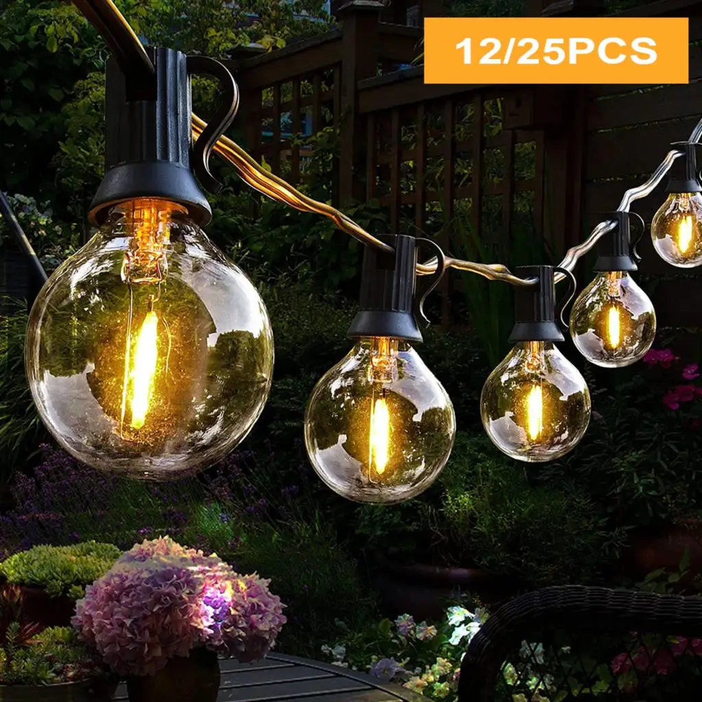 Solar String Light Outdoor Garland Light G40 Bulb LED Globe Fairy String Light Wedding Garden Party Christmas Decor Solar Lights