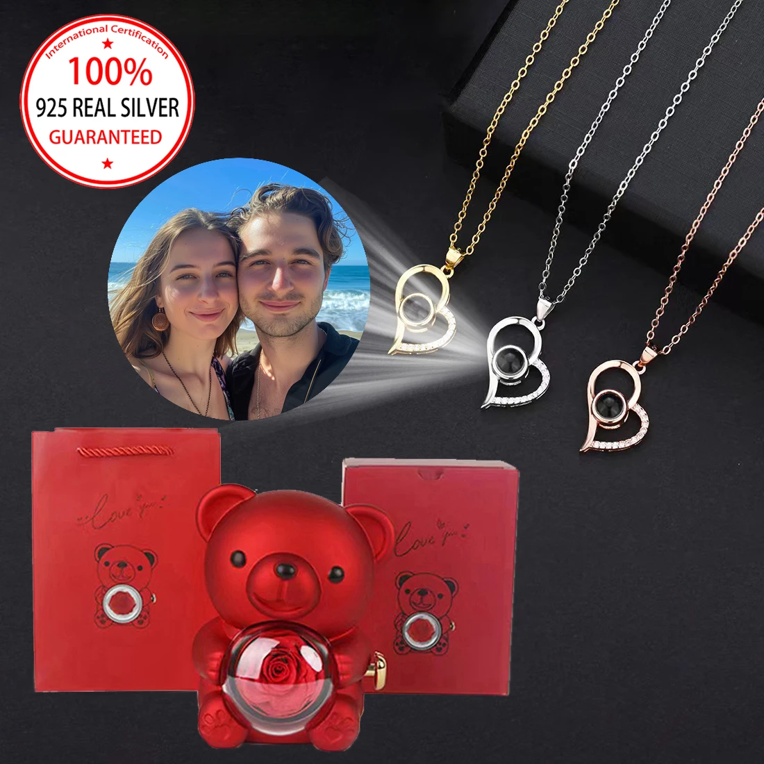 

S925 Silver Custom Photo Projection Necklace With Exquisite Rose Gift Box For Women Girlfriend 2025 Christmas Valentine Day Gift