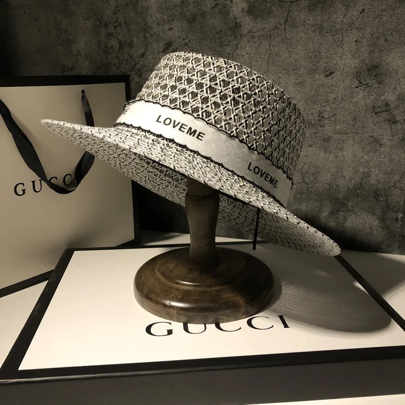 Hat Female Summer Hollow White Beach Vacation Shading Fashion Hat Flat Top Straw Hat Fashion Big Brim Sun Hats for Women