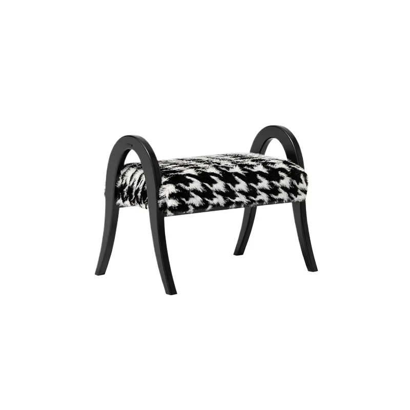 Black and white plush feeling multi-purpose shoe change stool solid wood seat pedal