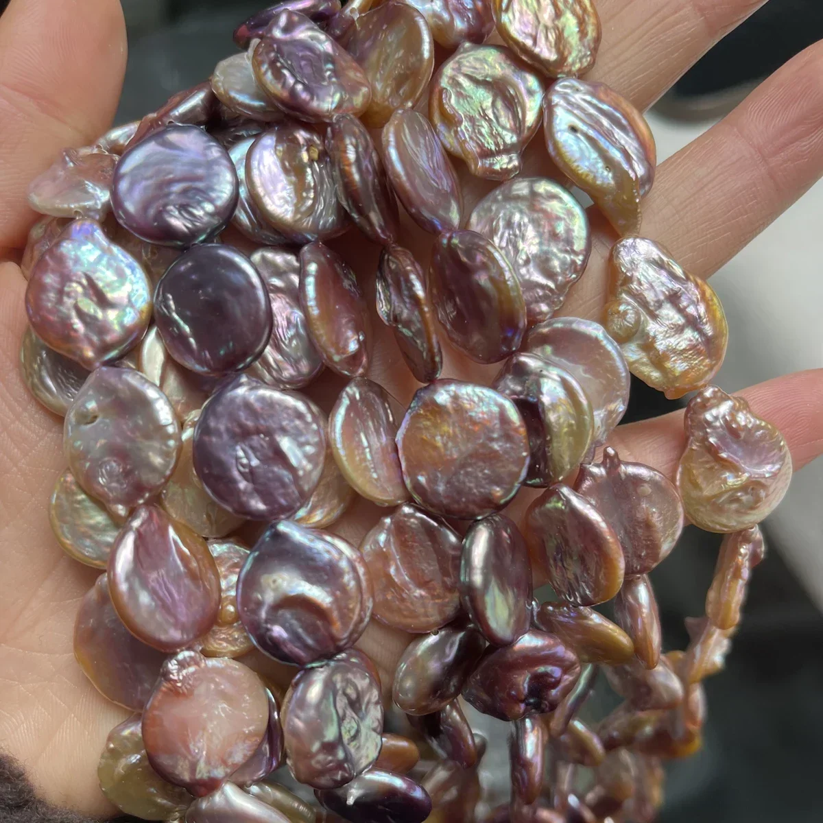 15-16mm 4A 뜨거운 판매 천연 담수 보라색 진주 바로크 라운드 완벽한 구슬 쥬얼리 DIY 목걸이 팔찌 액세서리 만들기