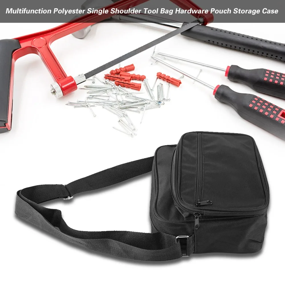 Heavy Duty Canvas Canvas Tool Bag Adjustable Shoulder Strap Multiple Pockets with Zipper Tool Organizer Thickened Material Black