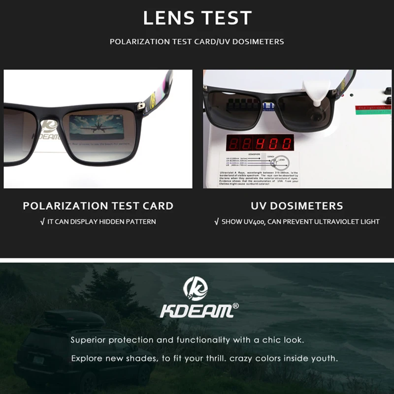 KDEAM Polarized Sunglasses Square Luxury Brand Driving Shades Male Sports and Leisure Sun Glasses for Men Women Outdoor Goggle