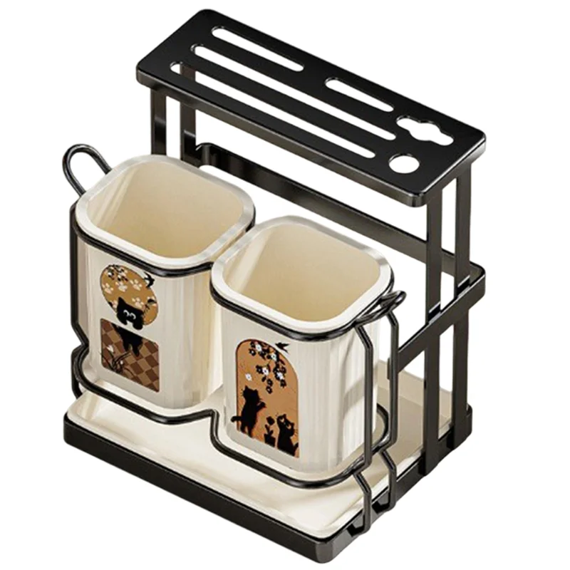 

A84E-Интегрированный органайзер для ножей, держатель для палочек для еды с двойной чашкой, встроенная стойка без сверления