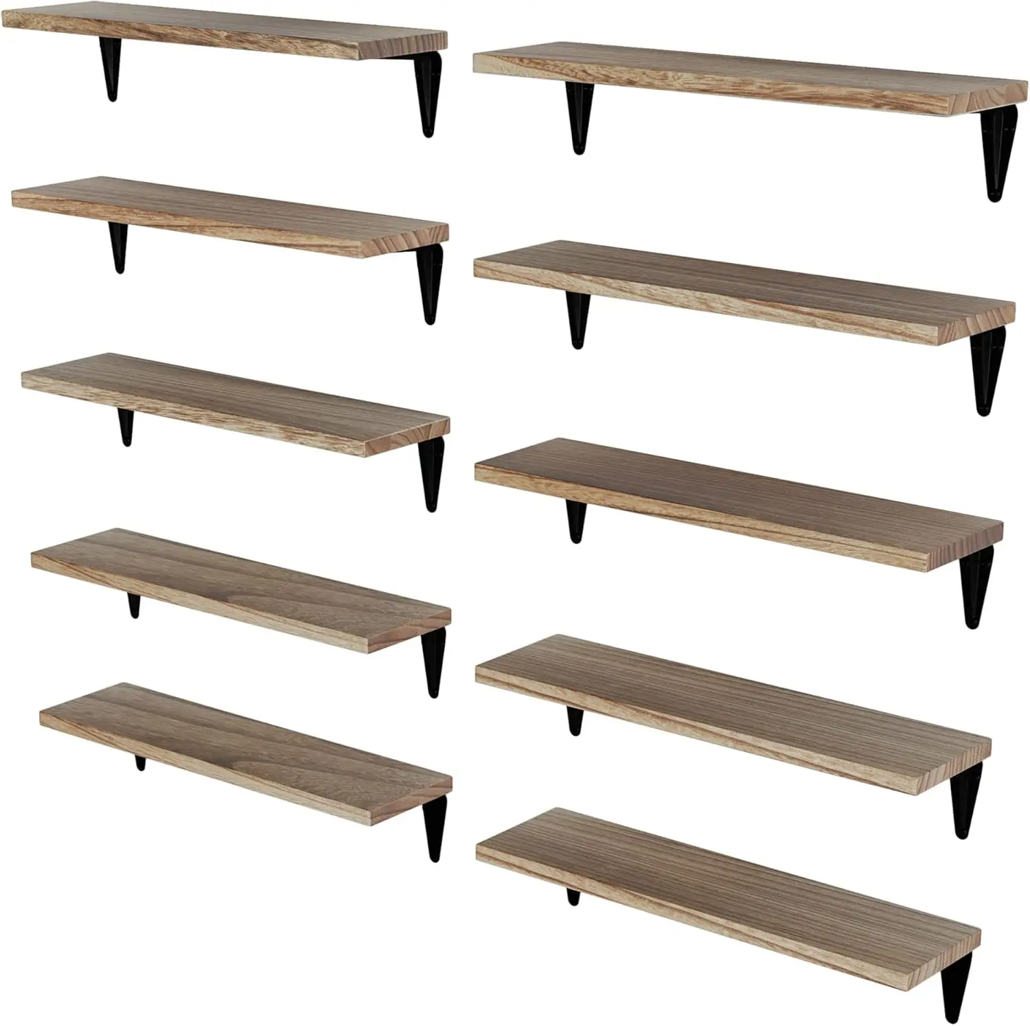 

Набор из 10 плавающих деревянных полок для хранения на стене, маленькая книжная полка с эффектом обжига для гостиной, спальни, офиса