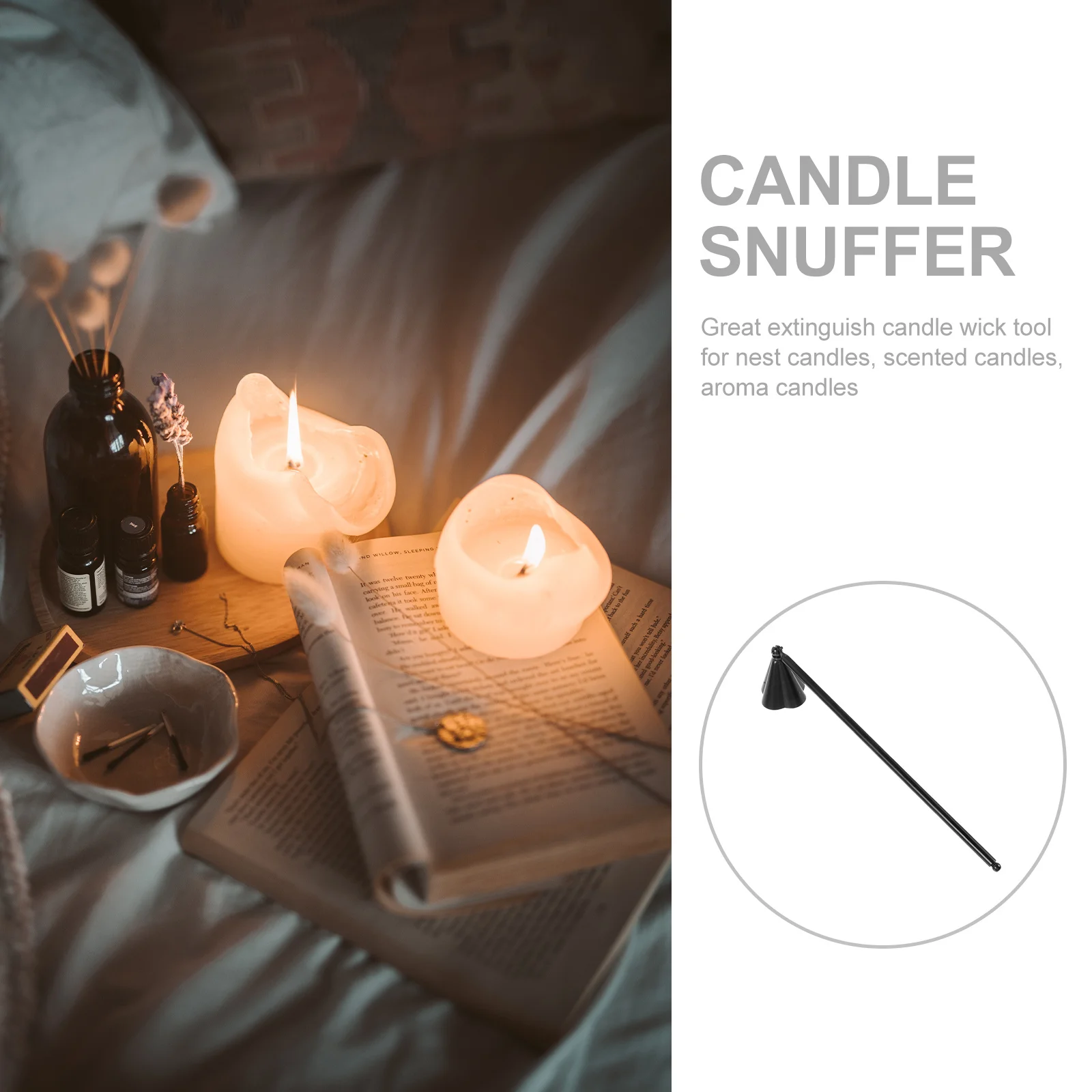

Snuffer Stainless Steel Long Handled Flame Extinguisher Safe Wick Cleaner for Scented Aroma Candles Household Use