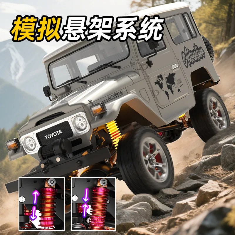 Model symulacyjny samochodu zdalnie sterowanego FJ40 w skali 1/16 z metalowym wykończeniem, funkcją dymu i podświetlenia, napędem na sznurkowy napęd HG4-211