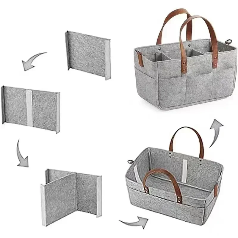 kkjoy Large Nursery Diaper Caddy Felt Storage Bag with Handles - Folding Organizer Basket Nappy Carrier for Baby Essentials