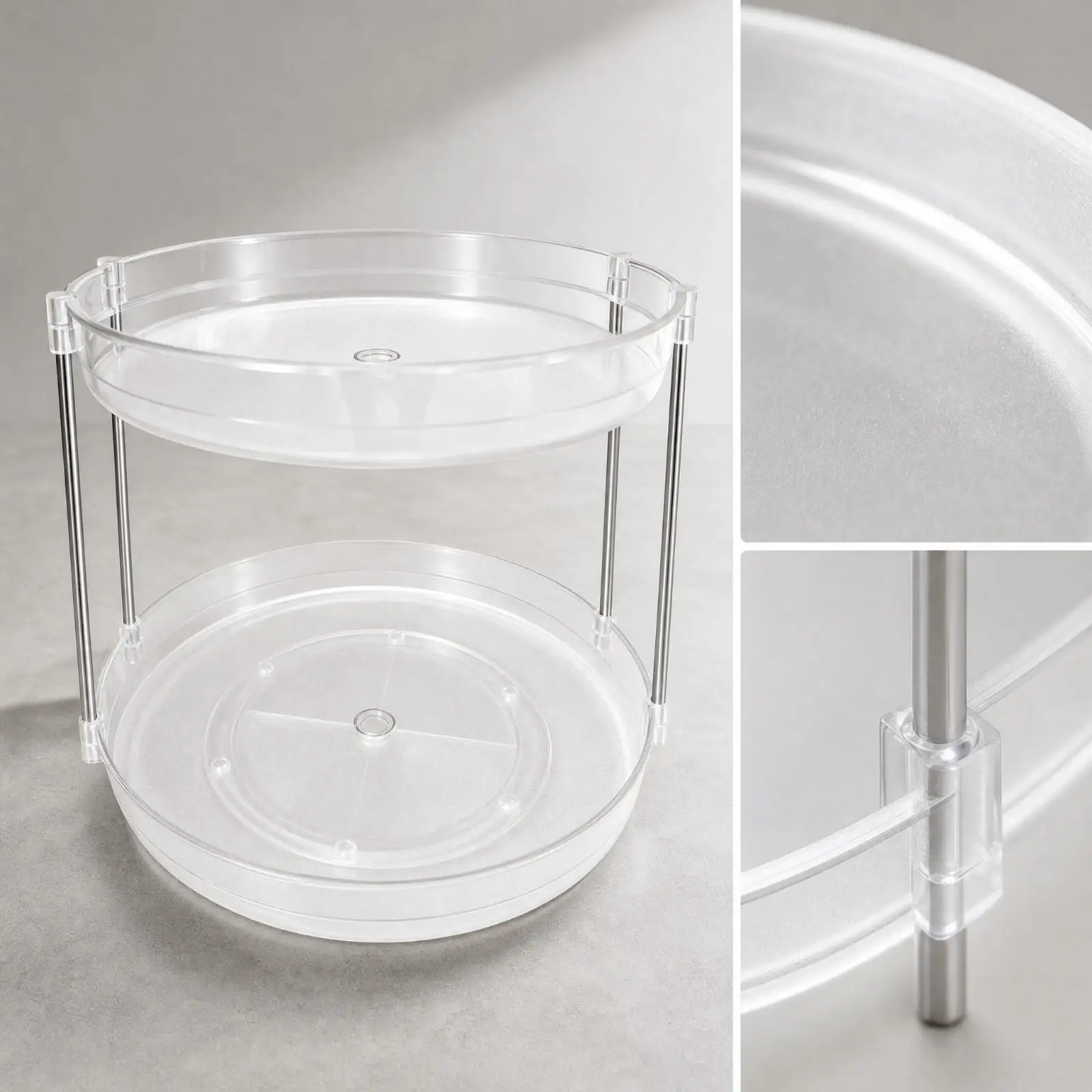 Rotating Storage Rack Counter Top Organizer for Kitchen Spice Tray PET Material 360 Degree Spinning Holder for Vanity Bathroom