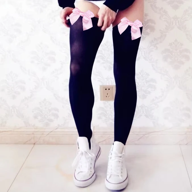 

Men's Knee high Socks Boy Friend Erotic Hosiery Male Underwear Sissy Pink Blue Red White Bowknot Stockings Fetish Sexy Stockings