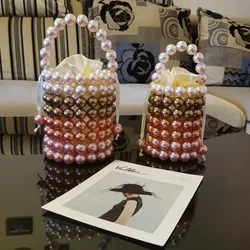 Colored Candy Acrylic Beads Round Bag Hand-woven Beaded Pearl Bag Bucket Bag Handbag a5999