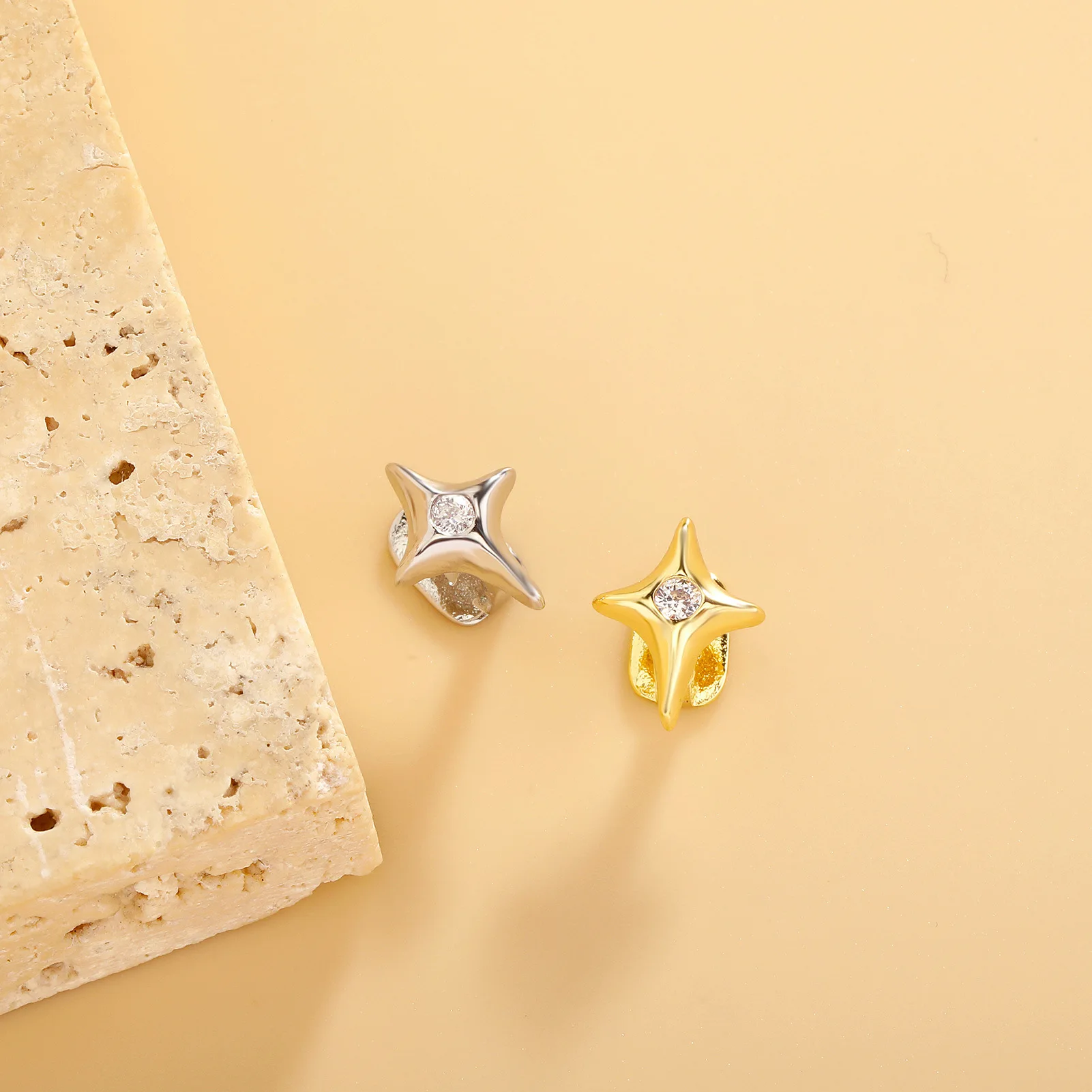 Gold Four Point Star CZ Single Tooth Grillz Hip Hop Teeth Caps Bling Mouth Accessory Party Cosplay Jewelry Wholesale