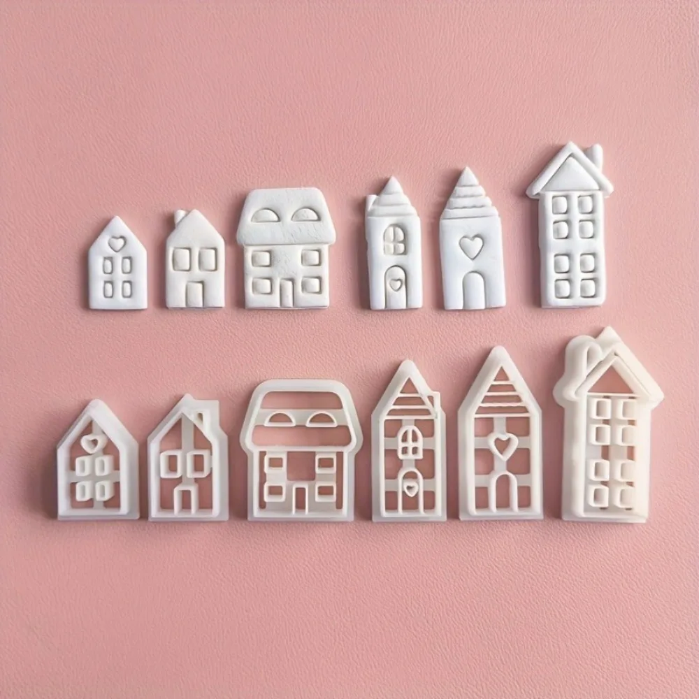 6 Styles Village House Polymer Clay Cutters Set Bohemian Embossed Clay Molds for Earrings & Cake Cookie DIY Jewelry Making Tools