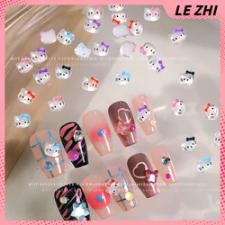 MINI accesorios de decoración de uñas de Hello Kitty, 20 piezas de dibujos animados mixtos, corazón de doncella dulce, Bowknot estéreo, dijes de resina, suministros de decoración DIY