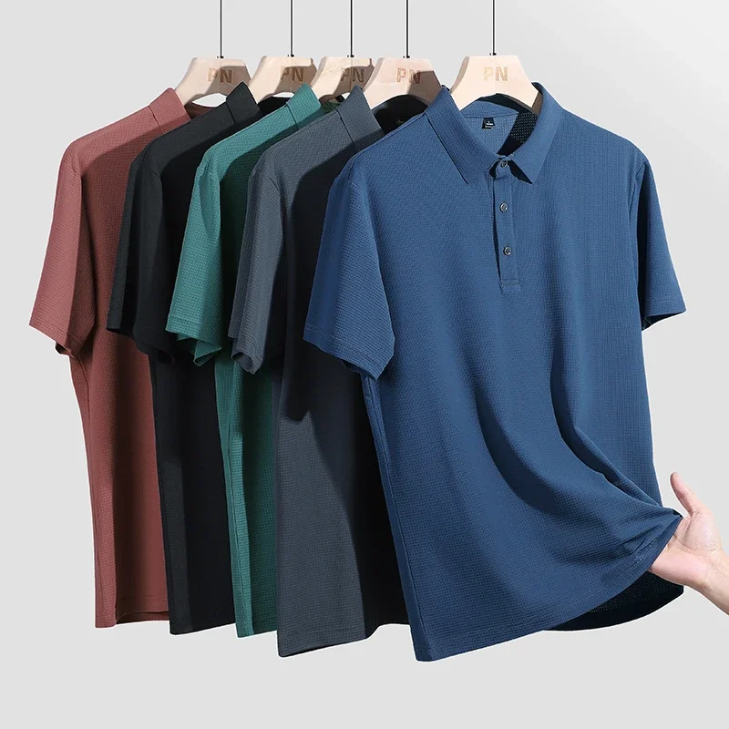 Plus Size 7XL 8XL 9XL Summer Short-sleeved Ice Silk Solid Color Cool Polo Shirts Men Business Casual Gym Jogging Golf Polo Shirt