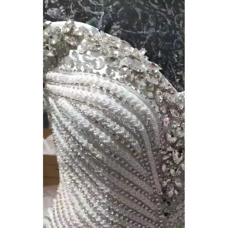 Robe de mariée sirène personnalisée, épaules dénudées, cristaux perlés, Tulle brillant, queue de poisson, grande taille