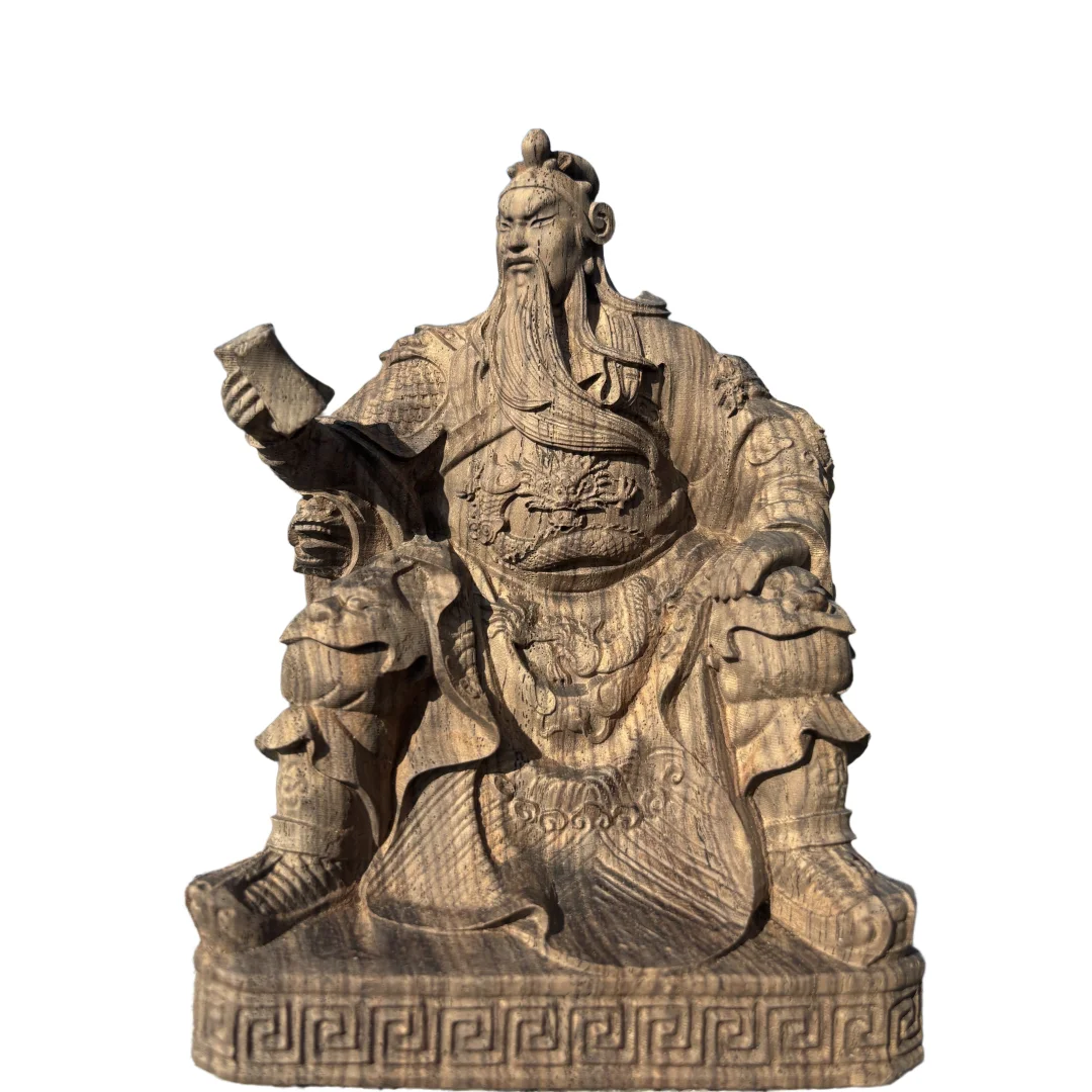 

Hand-Carved Agarwood Guan Gong Statue - 5.9x3.9x3.5" Wealth God Sculpture Wood Carving Home Decor Ornament