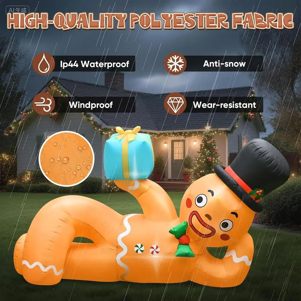10-Foot LED-lit Gingerbread Man Inflatable, Outdoor Christmas Decoration for Lawn or Roof