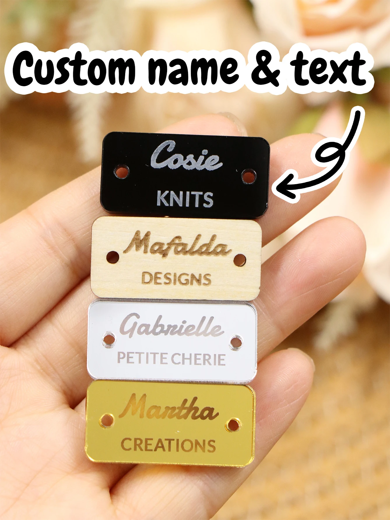 Étiquette de bouton personnalisée pour artisans, étiquettes faites à la main, étiquettes au crochet pour articles faits à la main, étiquettes au crochet personnalisées, étiquettes personnalisées