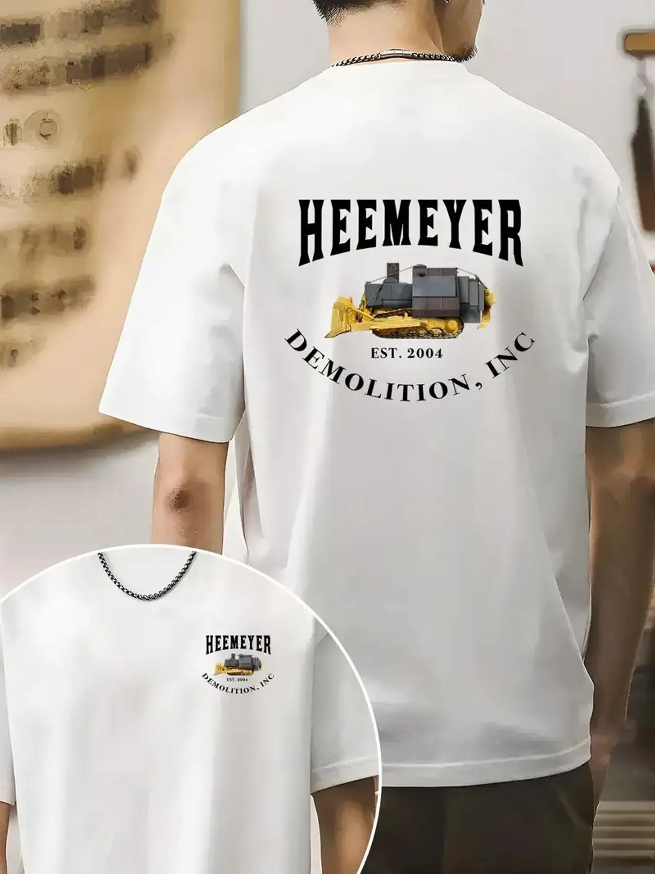 HEEMEYER DEMOLITION INC., established in 2004. Demolition Machine Design T-shirt - Black Casual Crew Neck Short Sleeve T-shirt