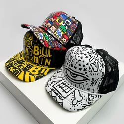 Nieuwe Mode Mannen Vrouwen Bedrukt Cartoon Baseball Caps Ademend Zonnescherm Veelzijdige Koreaanse Hiphop Half Mesh Hoeden In Trend Street