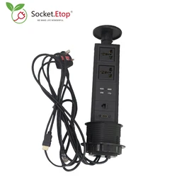 Promotion Universal Pulling Kitchen Pop Up Embedded Socket With 2 Power Plugs 2 USB Charger RJ45 HDMI With UK Plug