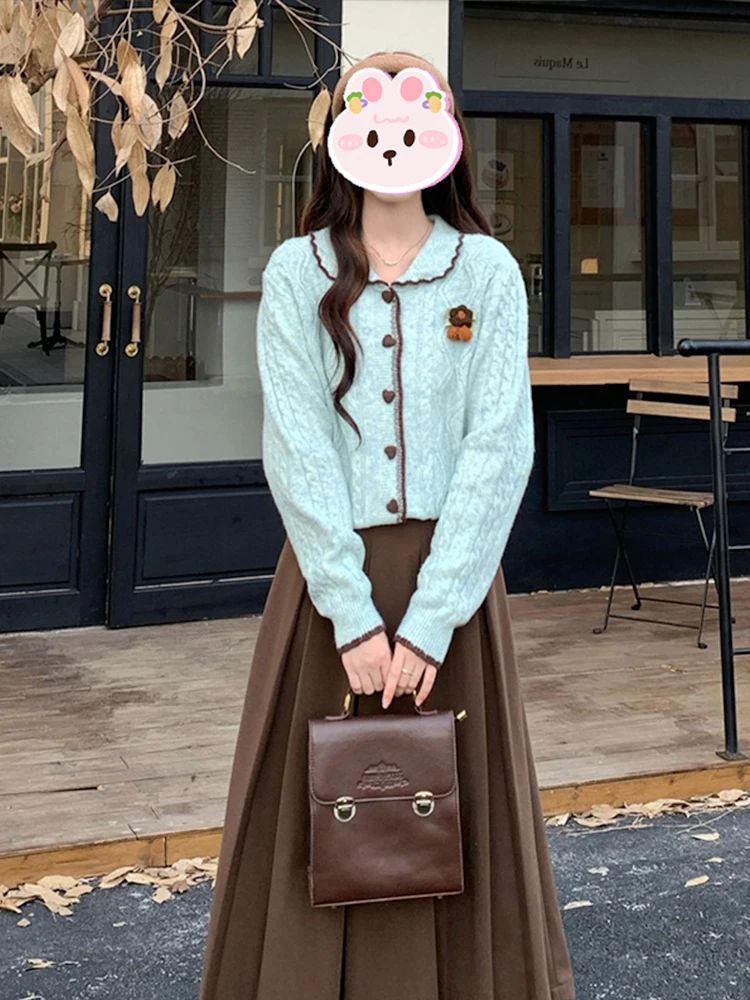 

Korean Sle Sweater Cardigan Set Women's Faionable Winter New Simple Match Long Sve Collar Two-Piece Ensemble