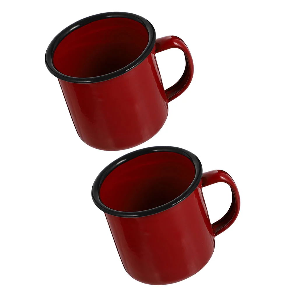 2 Pcs Enamel Water Cups Vintage Style Retro Drinking Mug Tea Coffee Soup Hot Chocolate Stainless Steel Home Camping