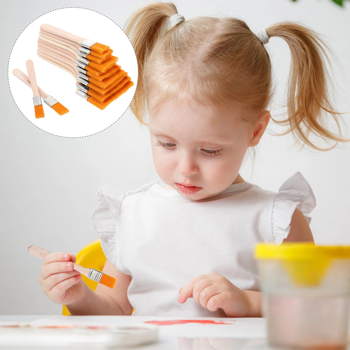 

10 Pcs Paint Brush Utility for Art Chip and Nylon Brushes Durable Wood Flat Useful Child