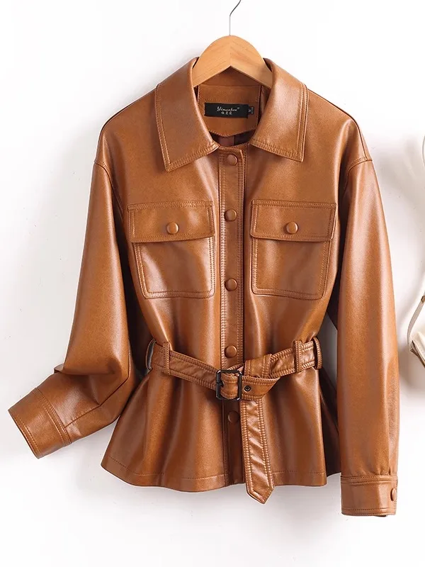 

Real Leather Jaet Women ort Sle 2025 New Spring Autumn eep Skin Coat Bubble Leather Motorcycle Suit Song Jia