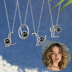 Custom Color Photo Projection Necklace 26 Letters Copper Pendant Titanium Steel Chain For Girlfriend Mom Wife Romantic Gifts