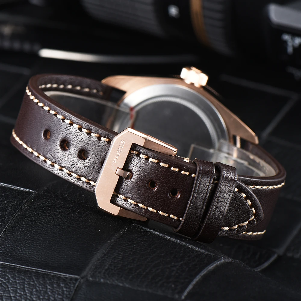 Parnis 41 mm orologio automatico da uomo in cristallo di zaffiro quadrante verde indicatore luminoso impermeabile 10 ATM