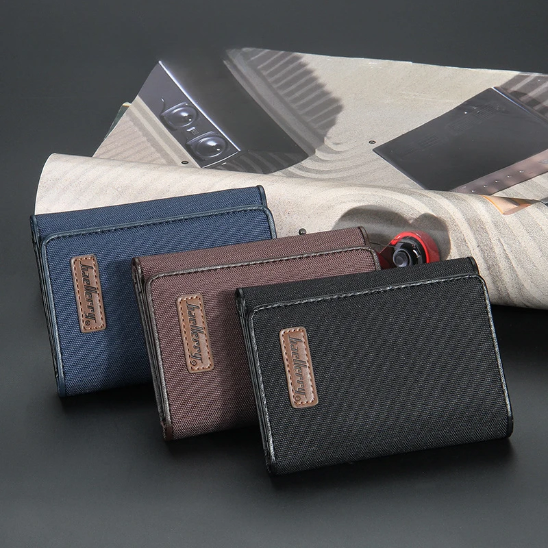 Men wallet canvas PU leather casual multi slot buckle card holder men purse vertical male fold wallets