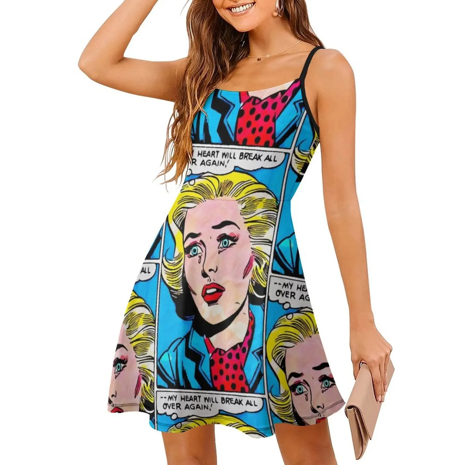 فن البوب المشتت الرجعية البكاء امرأة حبيبته العنق فستان أنيق الصيف فستان الحفلات للنساء البوب الإناث الملابس