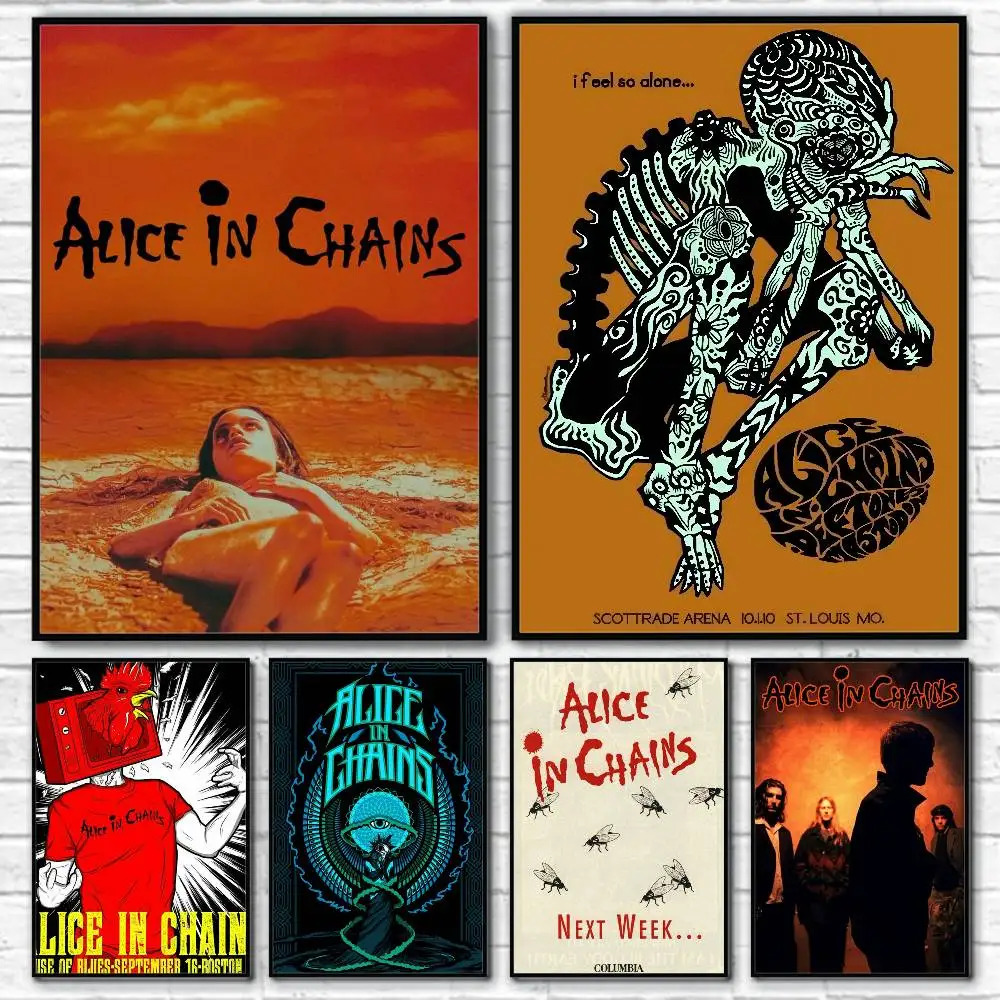 Retro Music Alice In Chains Poster Self-Adhesive Wall Art for Living Room Bedroom No Fade Modern Home Decor Stickers