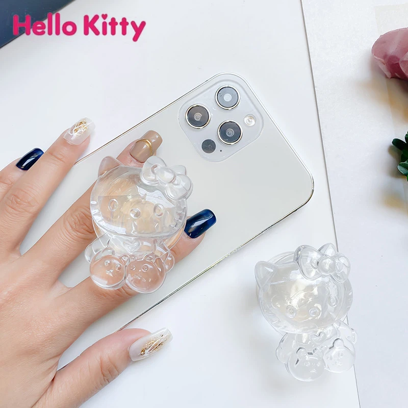 Hello Kitty Mobile Phone Holder Anime Kt Cat Phone Holder Universal Transparent Mobile Phone Accessorie Stand Holder Cute Grip