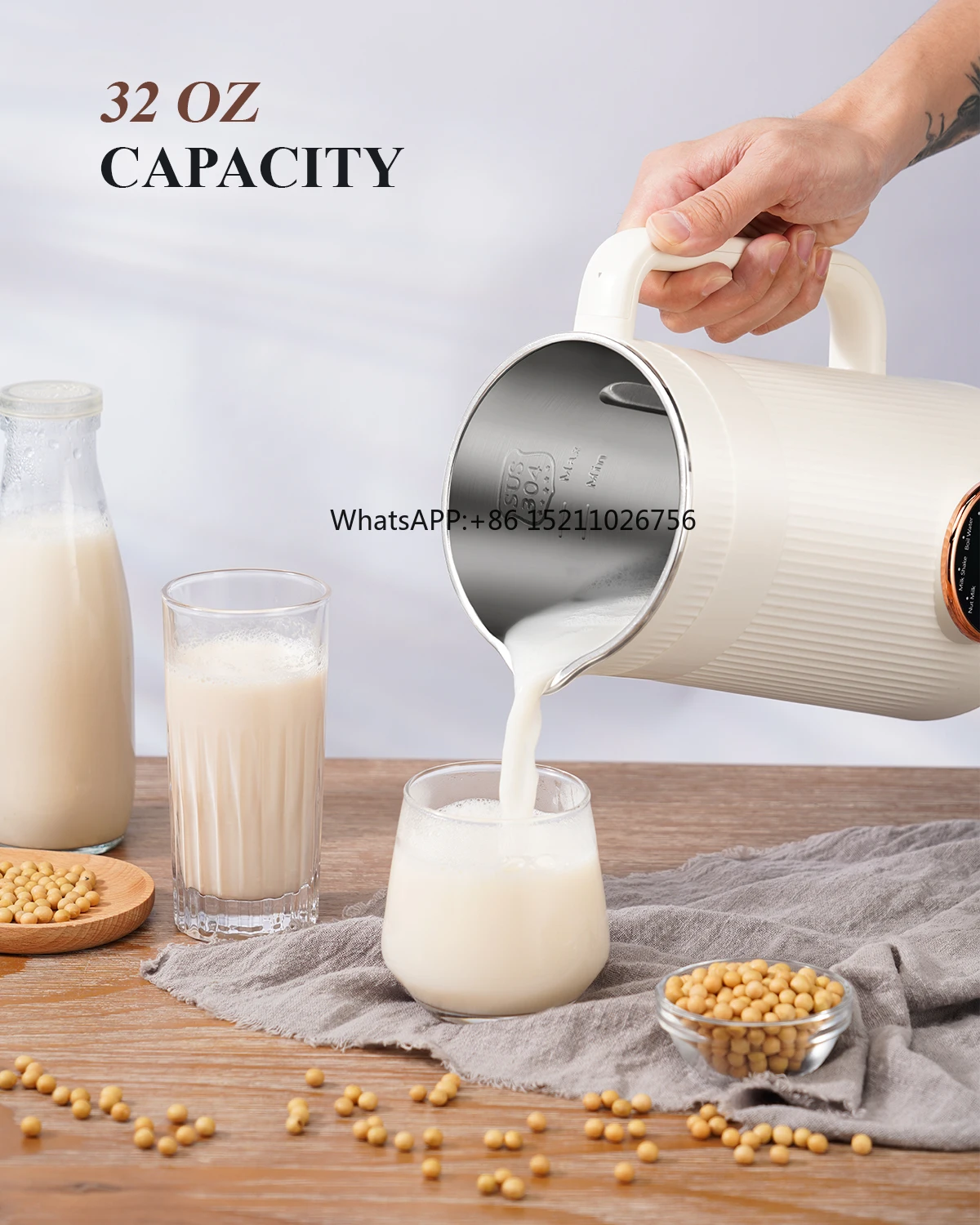 Factory 32oz Automatic Plant Based Soy Oat Milk Maker with High Temperature LCD Screen Nut Milk Machine