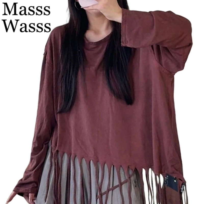 Masss Wasss Spring Fashion Soild Korean Tops Womens 2026 Classic Vintage Leisure T-shirts Ladies Elegant O Neck Cotton Clothes