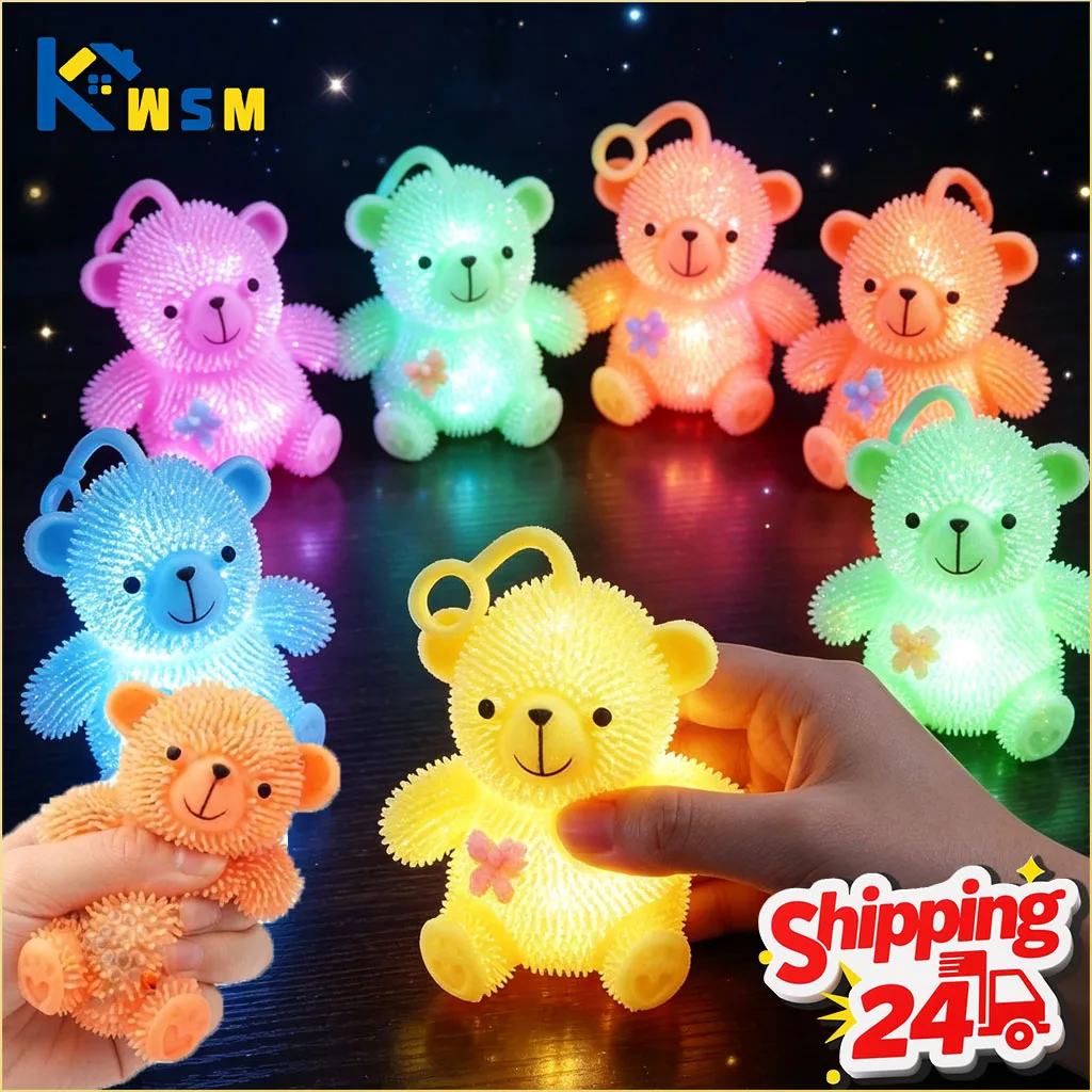 12-24個入り-光るクマ型スクイーズトイ-弾むストレス解消-デコンプレッション-ボウ-センサリー-ノベルティ-ポータブル-大人用-アウトドア-パーティー-ホーム用
