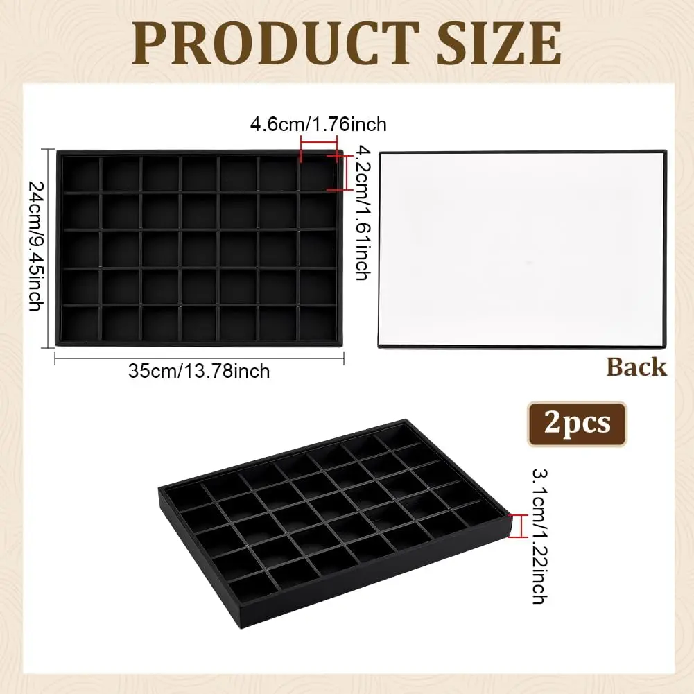 1PC OR 2PCS 35 Grids Jewelry Display Tray 13.9x9.5x1.2inch PU Leather Stackable Jewelry Organizer Charms Display Storage Ring Sh