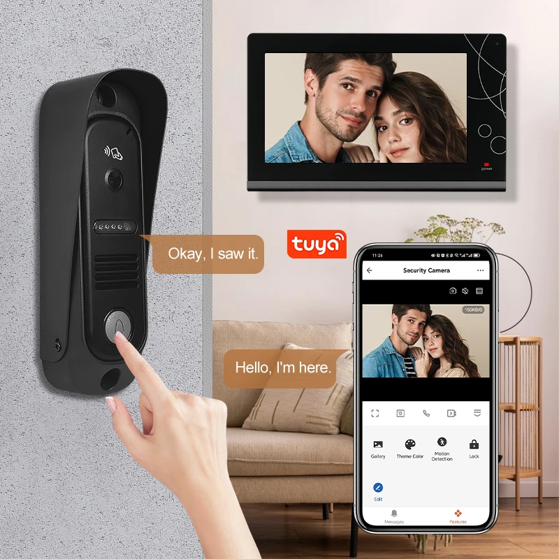 WiFi Wired Video Intercom System, Campainha com WDR Gravação de Vídeo PIR para Villa, Smart Door Phone, Tuya App Camera, 1080P