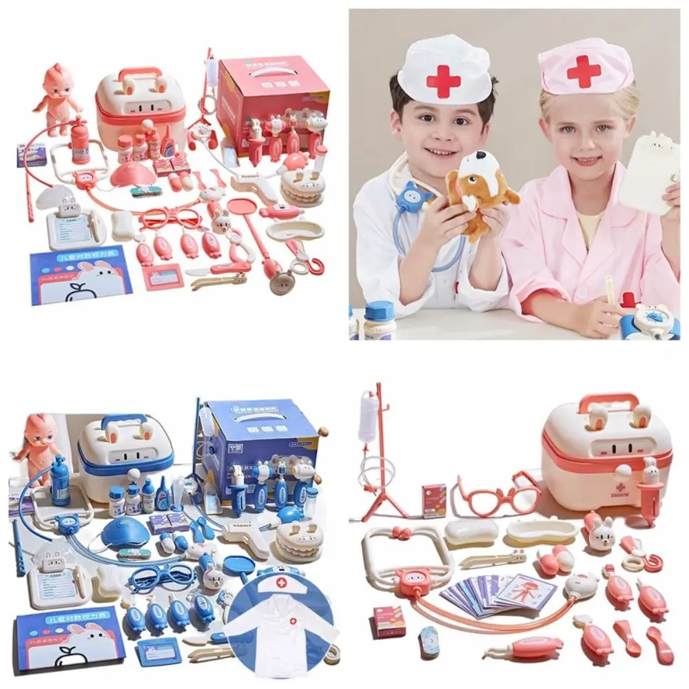 Simulação dentista caixa médico fingir role play kit fingent jogar brinquedos jogo educativo criança estetoscópio médico conjunto azul/rosa