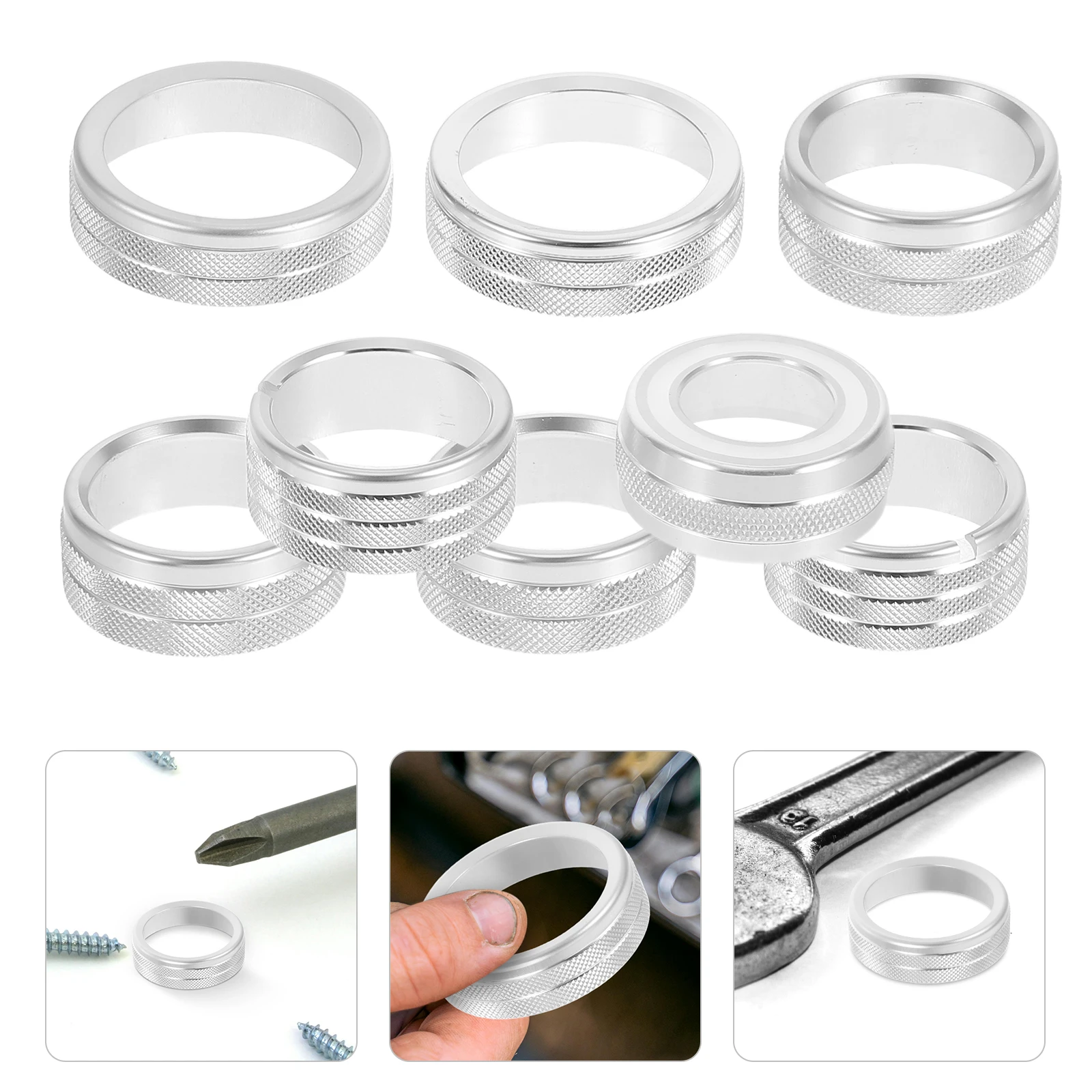 

8pcs Car Interior Knob Covers Durable Aluminum Alloy Trim Rings For Center Console Ac Gear Shift Buttons Scratch Resistant