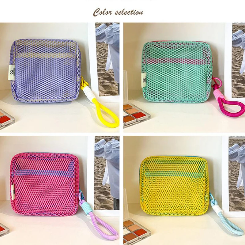 

Mini Makeup Bag Square Mesh Cosmetic Bag Portable Square Cosmetic Storage Bag With Zipper Multi Purpose Sundries Storage Bag