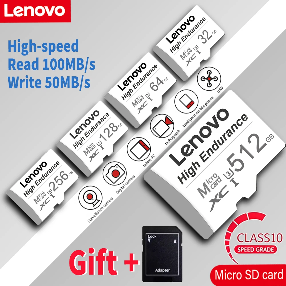 Lenovo High Speed Endurance Micro SD Card  U3 C10 128GB 256GB Professional Memory Card for Dash Cam And Home Monitoring