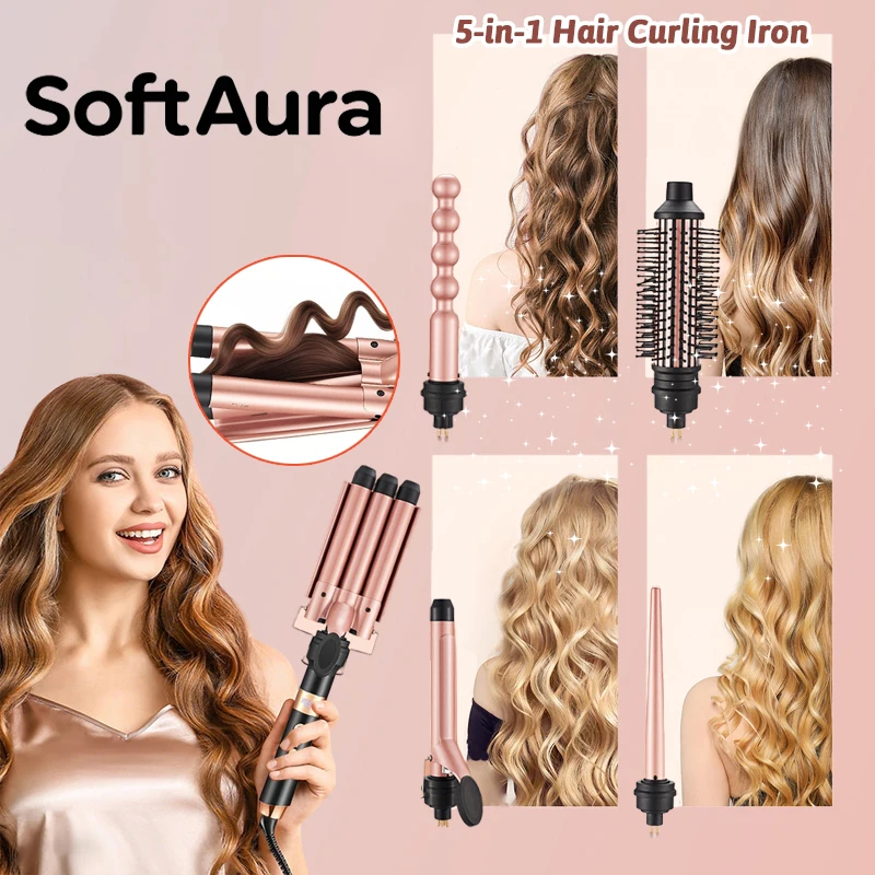SoftAura 5 in 1 Hair Curler Multifunctional Curling Iron Hair Styler Salon Styling Tool for Home Travel Daily Use 2026 New