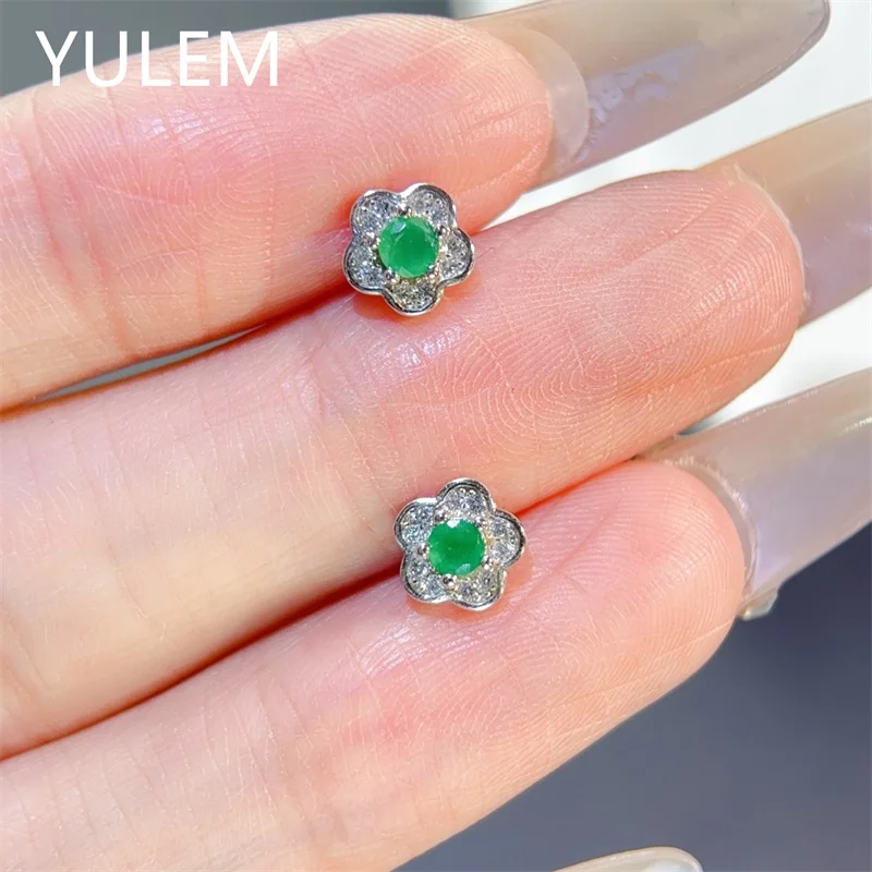 YULEM Real Natural Emerald 3mm Stud Earring 925 Sterling Silver Gemstone Fine Jewelry for Women Lady Wedding Party